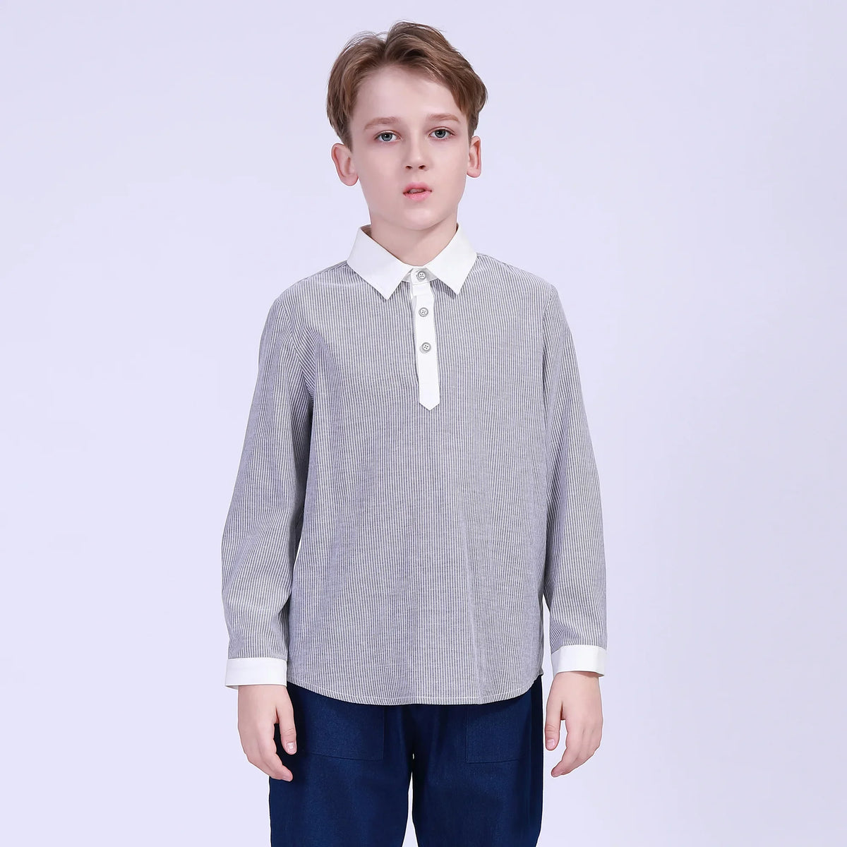 Black Striped Street Look Blouse For Boys Image