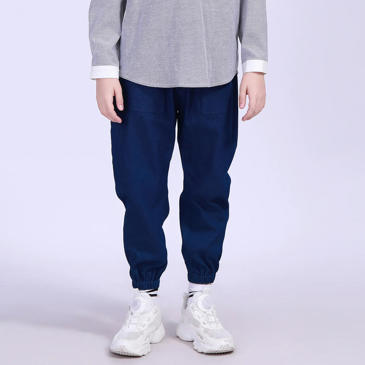 Dark Blue Ankle-Tied Street Look Pants For Boys Image