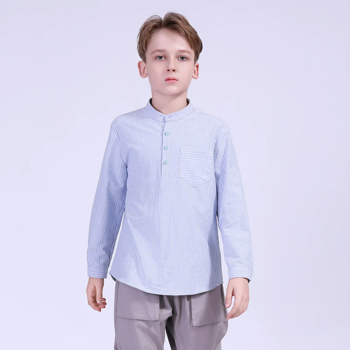 Sky Blue Striped Street Look Blouse For Boys Image