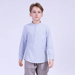 Sky Blue Striped Street Look Blouse For Boys Image