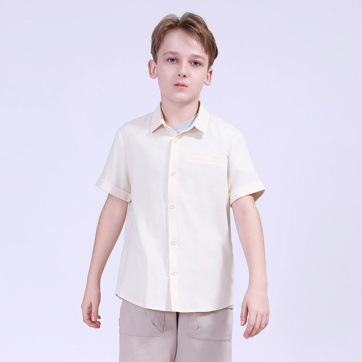 Light Beige Plain Street Look Shirt For Boys Image