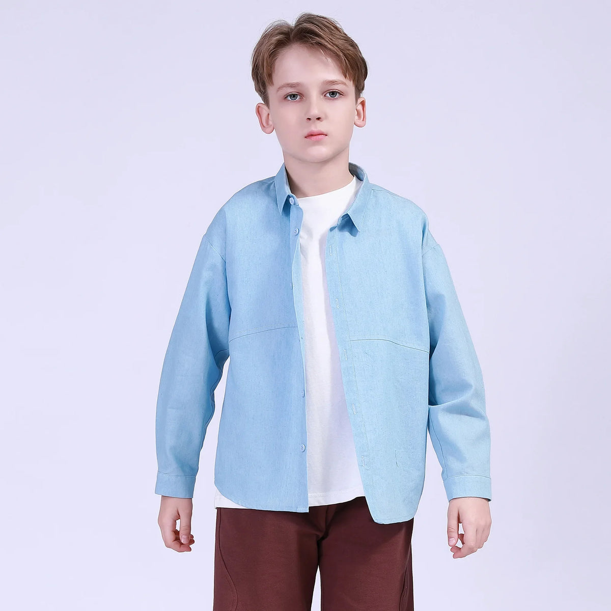 Blue Solid Street Look Shirt For Boys Image