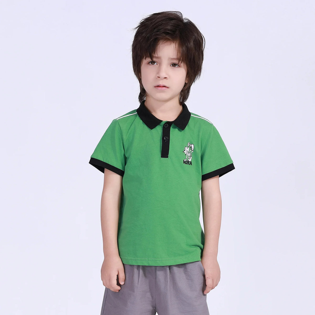 Green Printed Street Look Polo Shirt For Boys Image