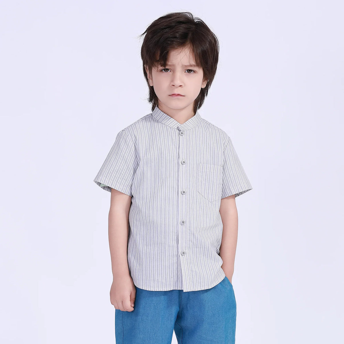 Gray Striped Street Look Shirt For Boys Image