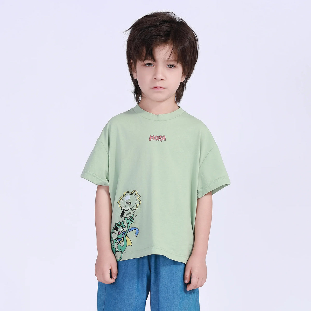 Grass Green Printed Street Look T.Shirt For Boys Image