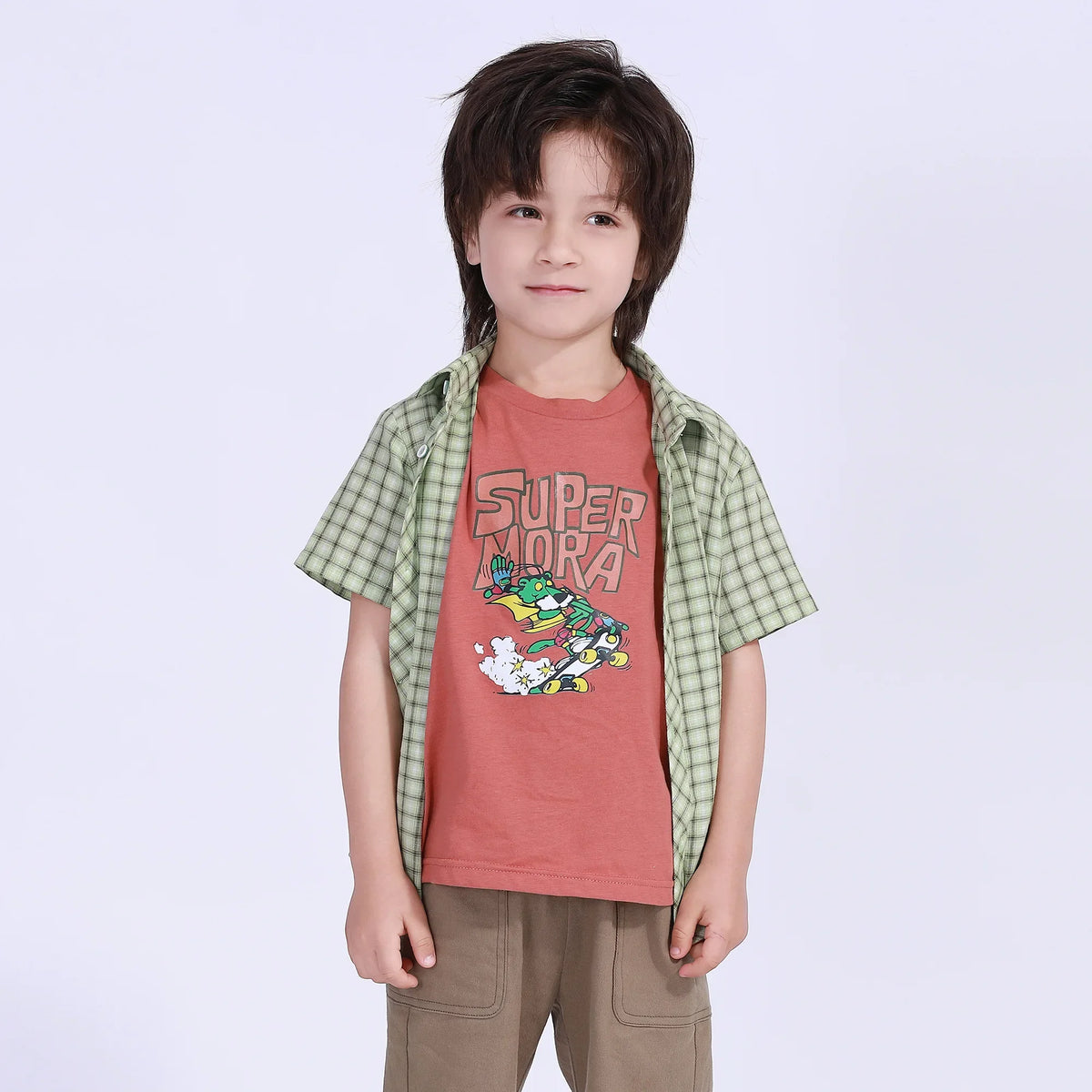 Grass Green Checked Street Look Shirt For Boys Image