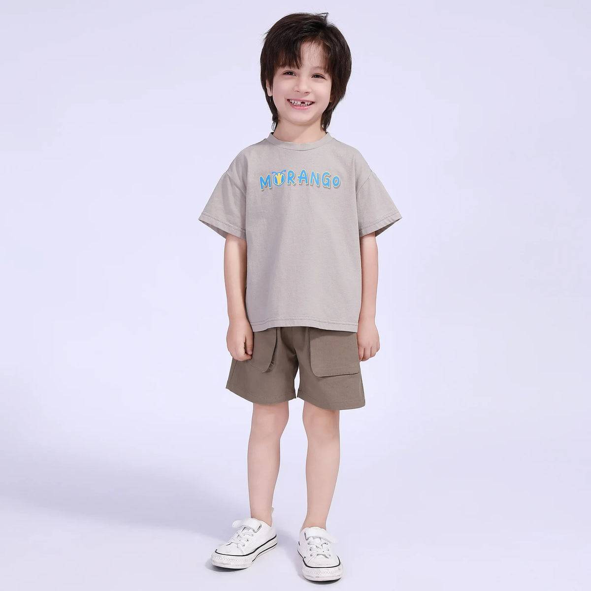Gray Beige Printed Street Look T.Shirt For Boys Image
