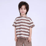 Light Coffee Striped Street Look T.Shirt For Boys Image