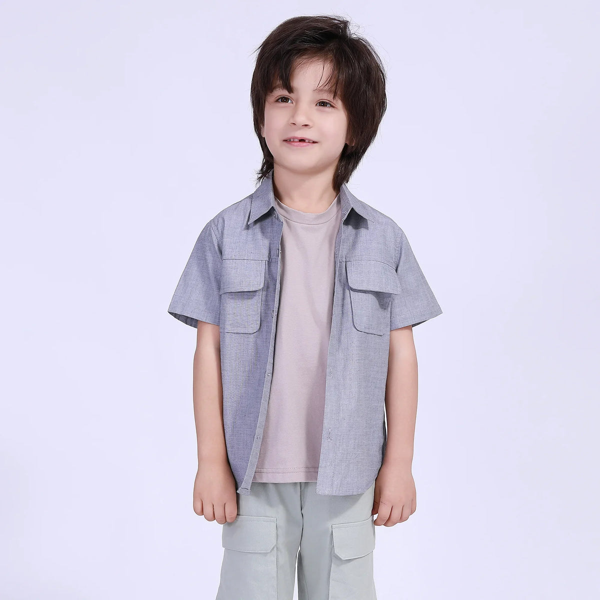 Light Gray Solid Street Look Shirt For Boys Image