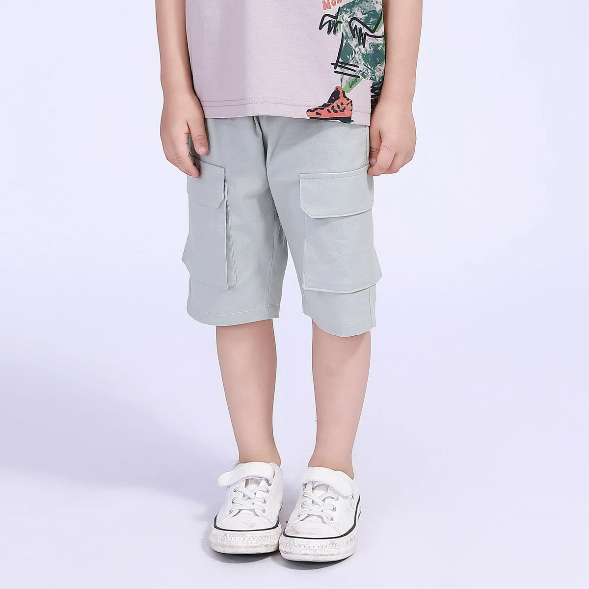 Gray Green Ordinary Street Look Shorts For Boys Image