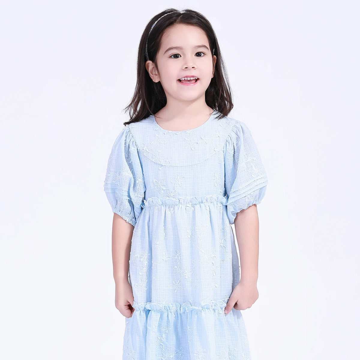 Blue Floral Street Look Dress For Girls Image