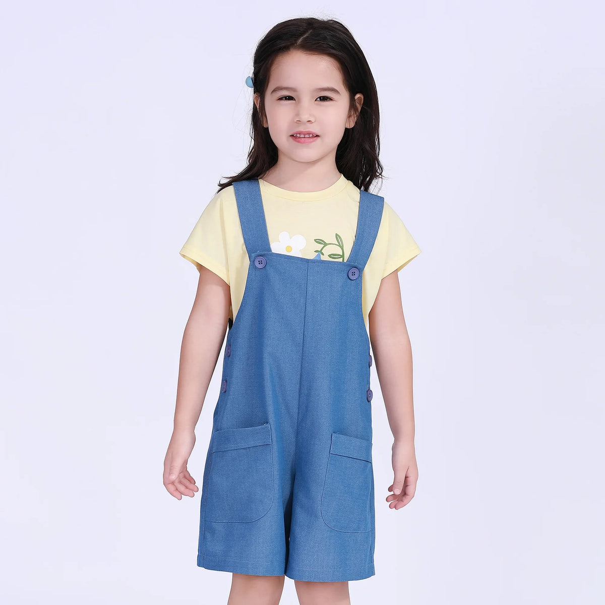 Navy Solid Street Look Overalls For Girls Image