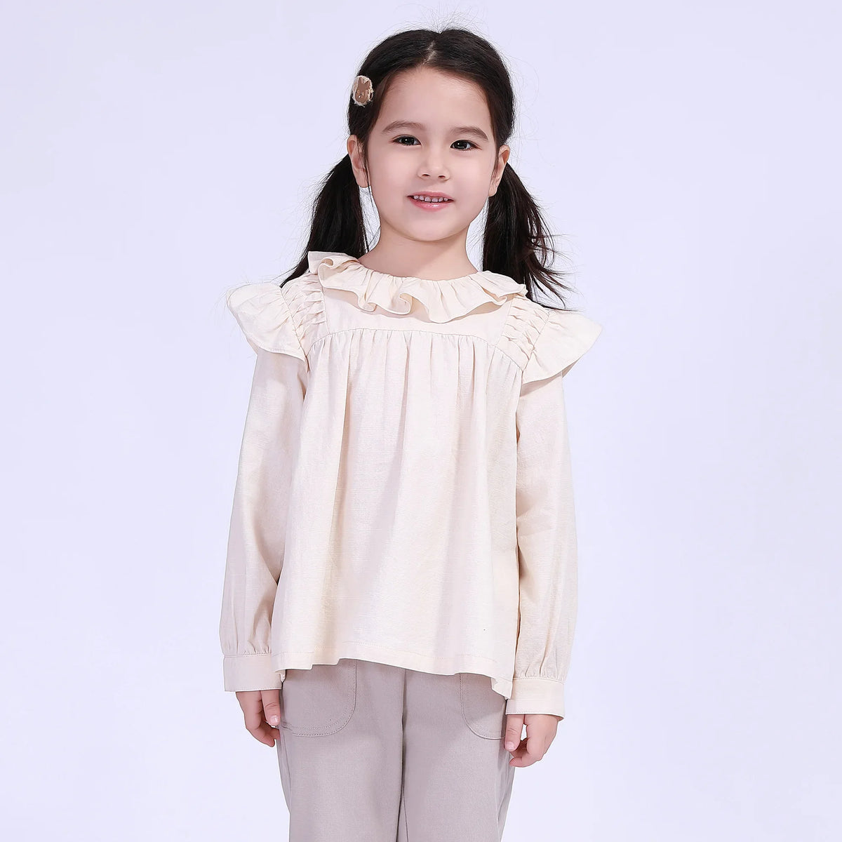 Beige Plain Street Look Blouse For Girls Image