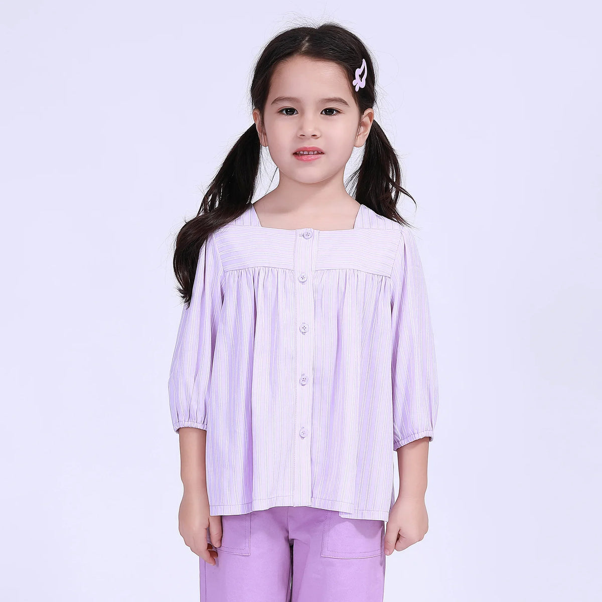 Purple Striped Street Look Shirt For Girls Image