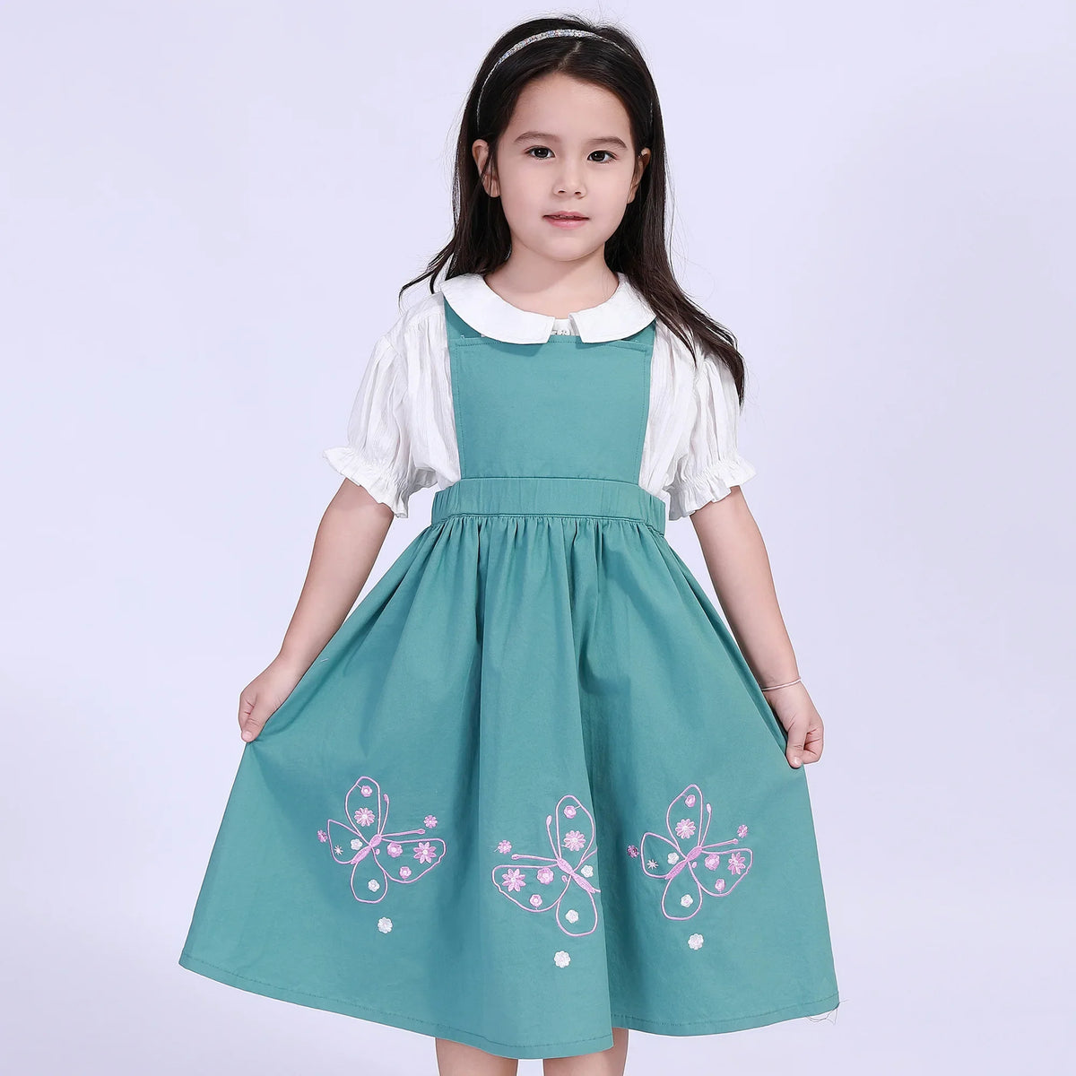 Green Floral Street Look Dress For Girls Image