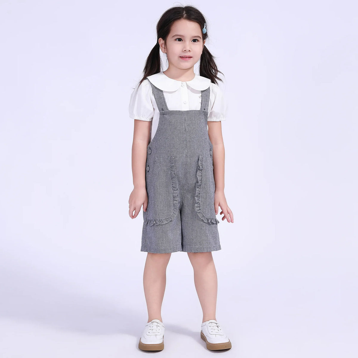 Navy Checked Street Look Overalls For Girls Image