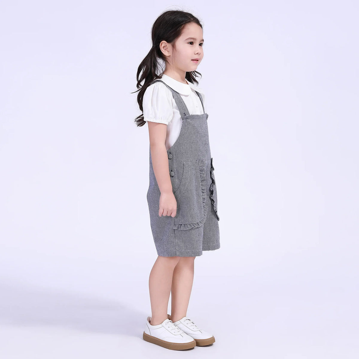 Checked Street Look Overalls For Girls Image