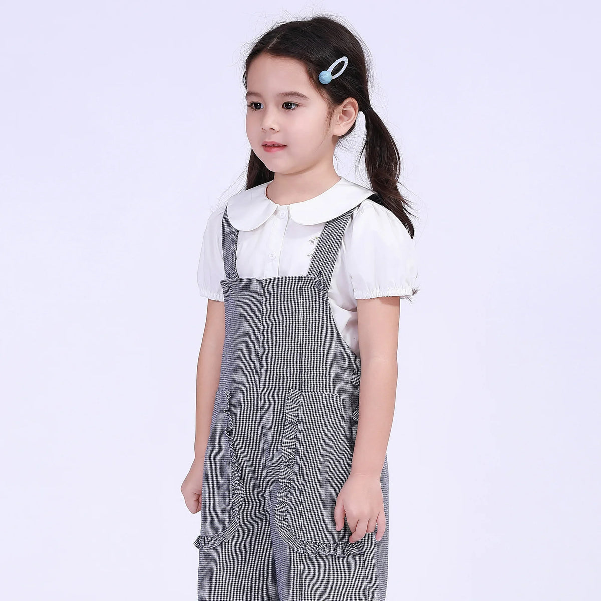 Checked Street Look Overalls For Girls Image
