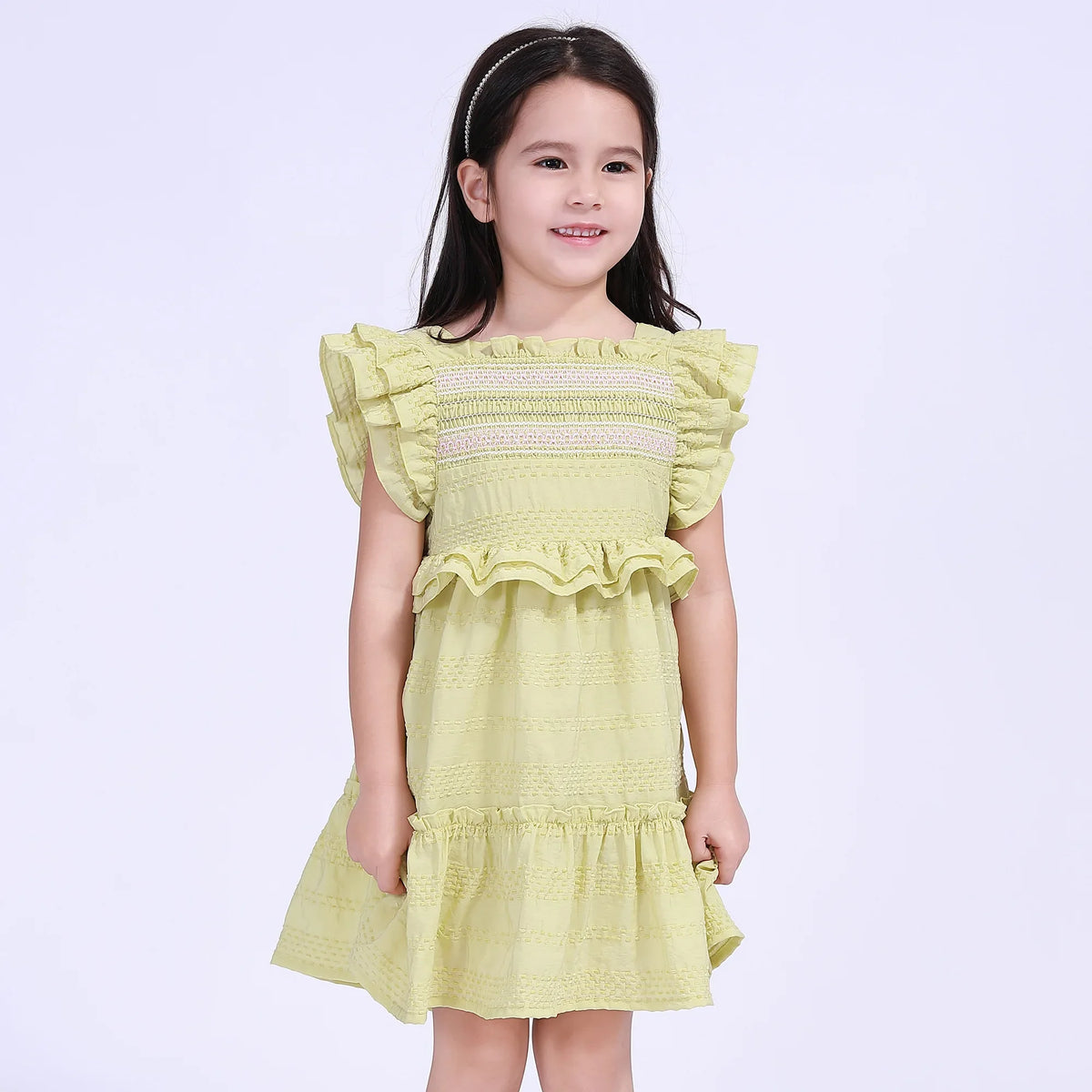 Green Embroidery Street Look Dress For Girls Image