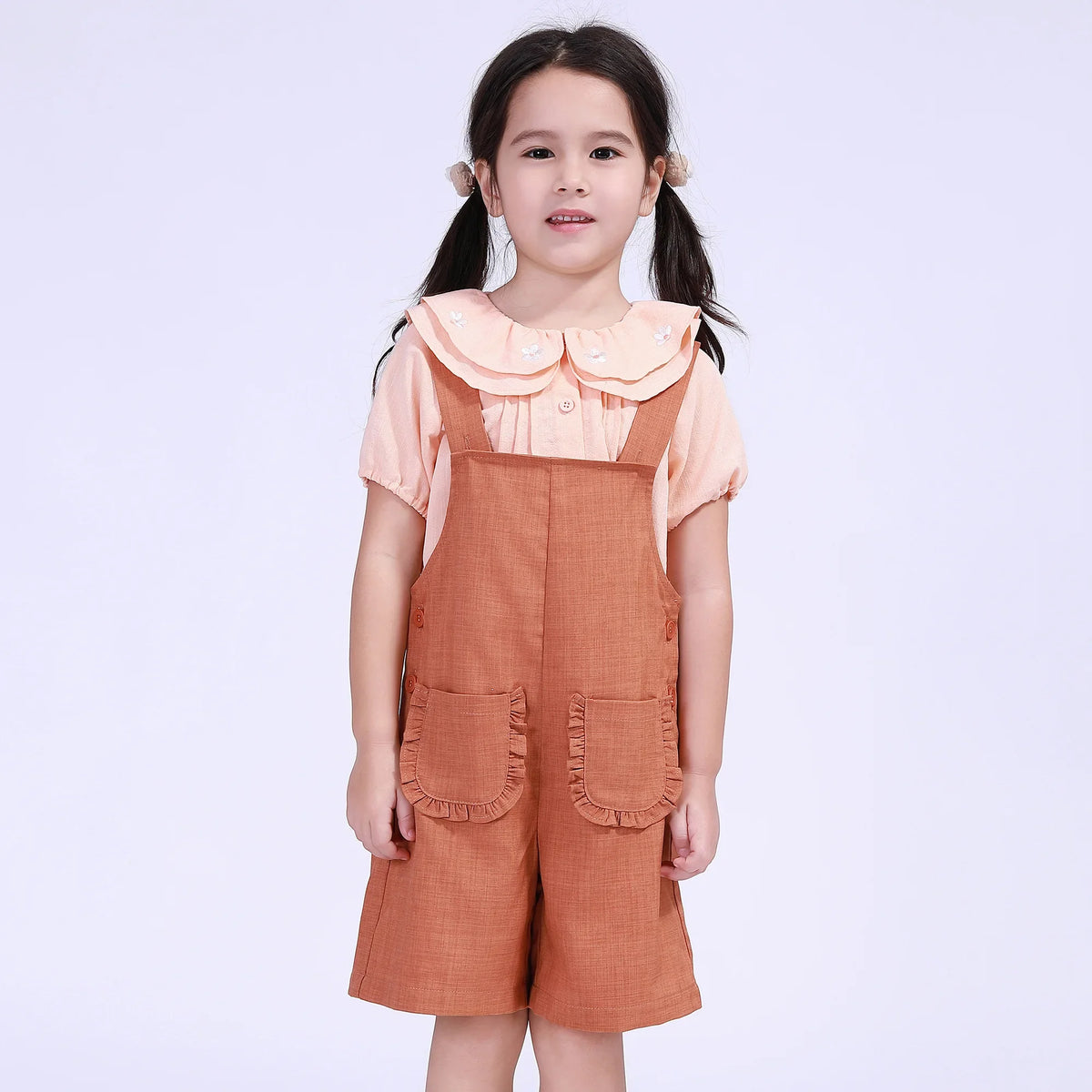 Coffee Solid Street Look Overalls For Girls Image