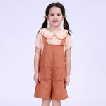 Coffee Solid Street Look Overalls For Girls Image