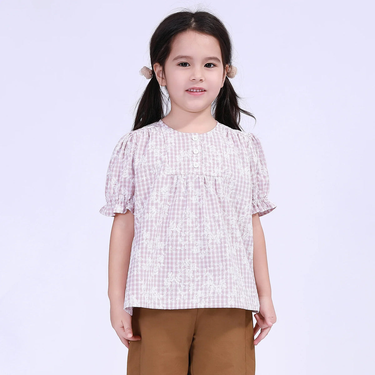 Pink Floral Street Look Blouse For Girls Image