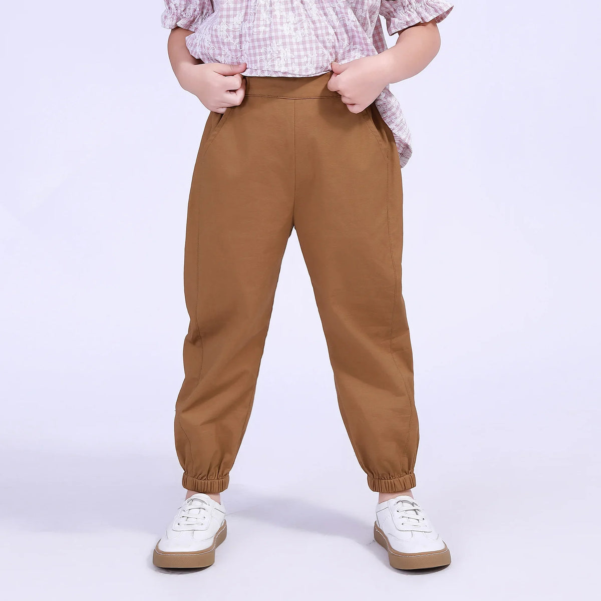 Brown Ankle-Tied Street Look Pants For Girls Image