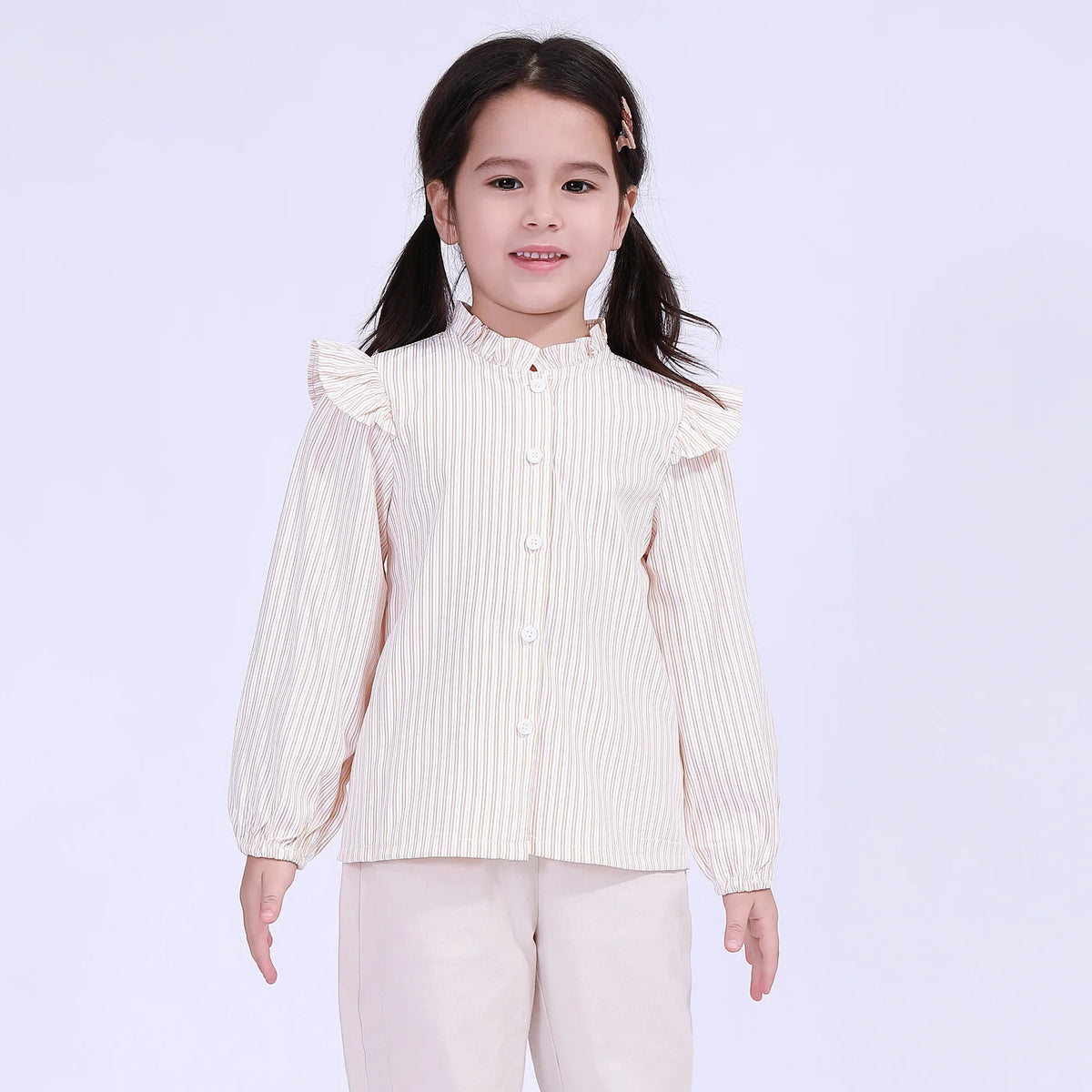 Beige Striped Street Look Shirt For Girls Image