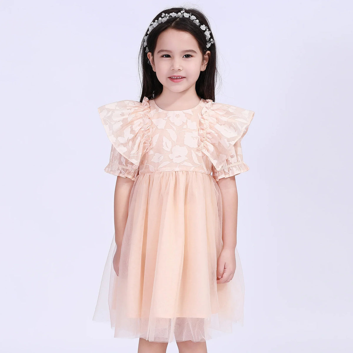 Orange Floral Street Look Dress For Girls Image