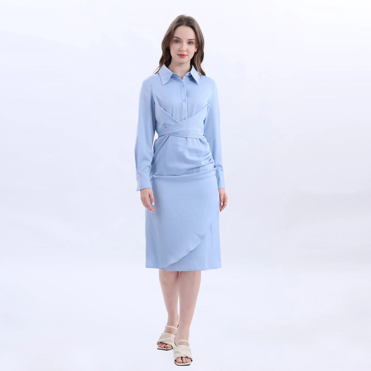 Light Blue Collar Velvet Fashion Dress For Women Image