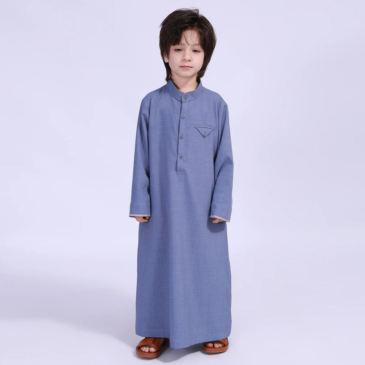 Gray Blue Solid Thoub Thoub For Boys Image
