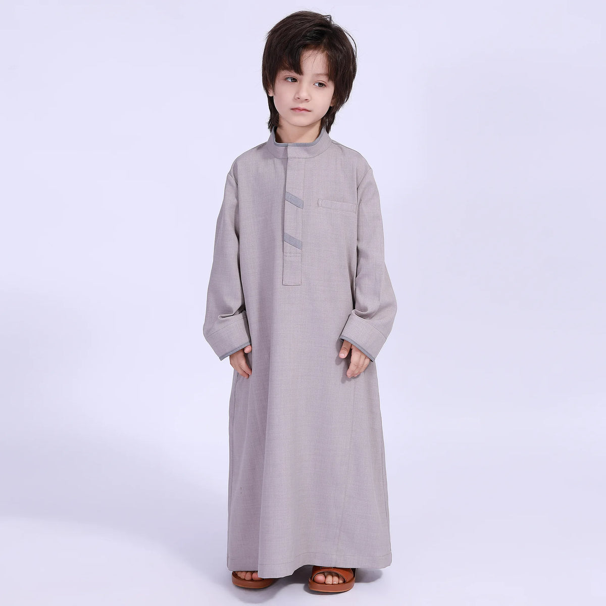 Light Gray Solid Thoub Thoub For Boys Image
