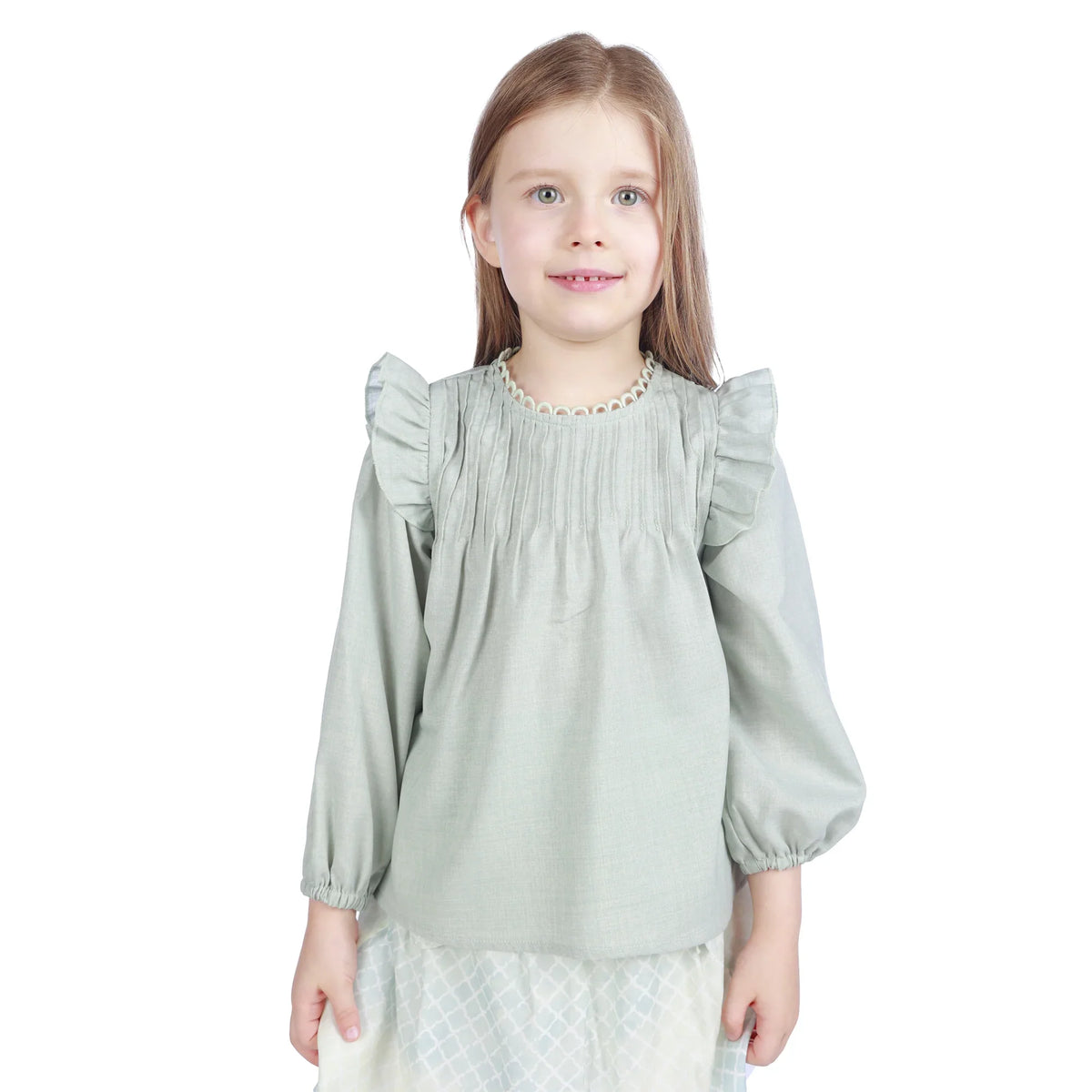 Light Green Plain Formal Blouse For Girls Image