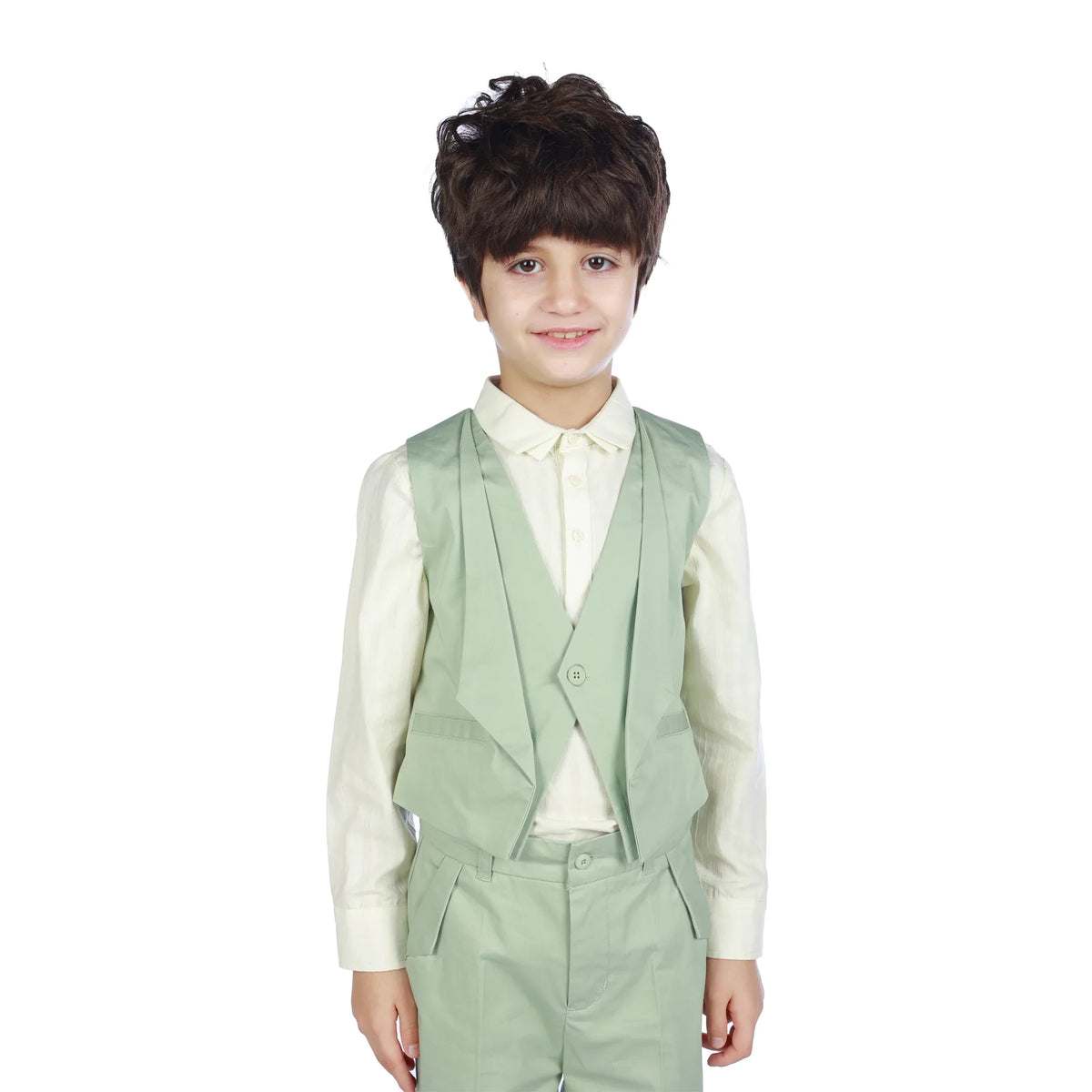 Light Green Plain Formal Waistcoat For Boys Image