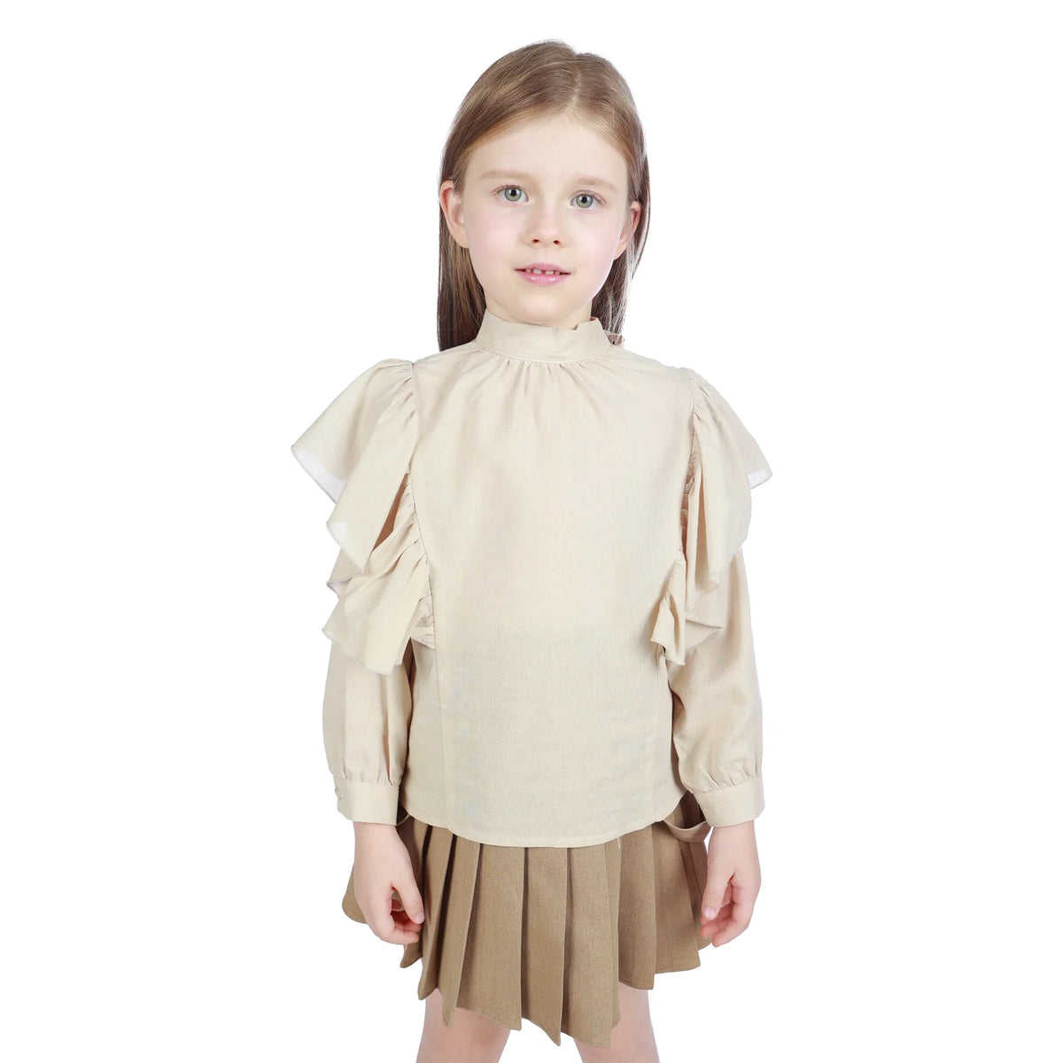 Dark Beige Plain Formal Blouse For Girls Image