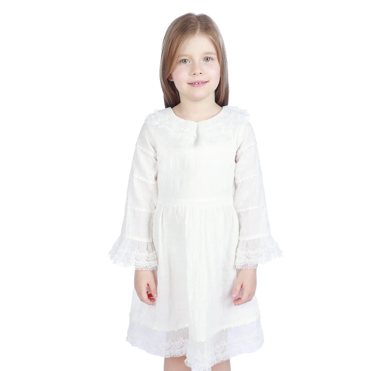 Off White Floral Formal Dress For Girls Image