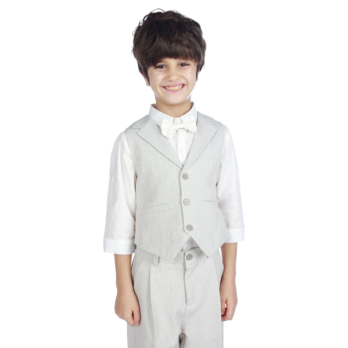 Light Khaki Solid Formal Waistcoat For Boys Image