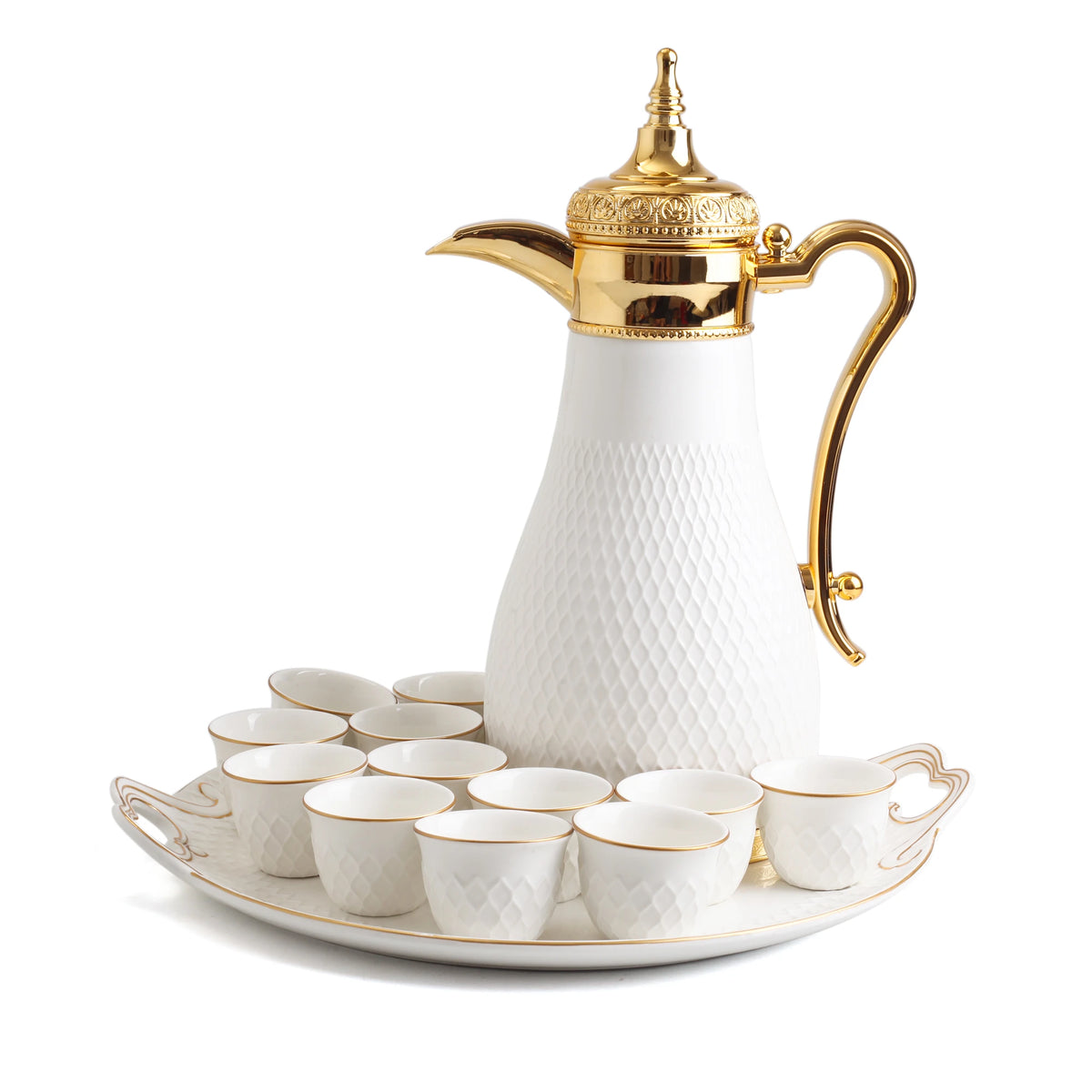 Free White Coffee Cup Set With Dallah &Tray 14PC Image