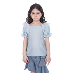Water Blue Plain Classic Blouse For Girls Image