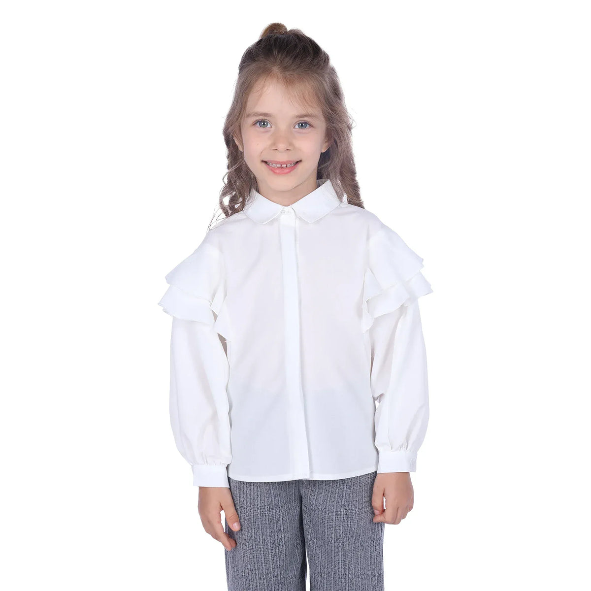 Off White Embroidery Classic Shirt For Girls Image