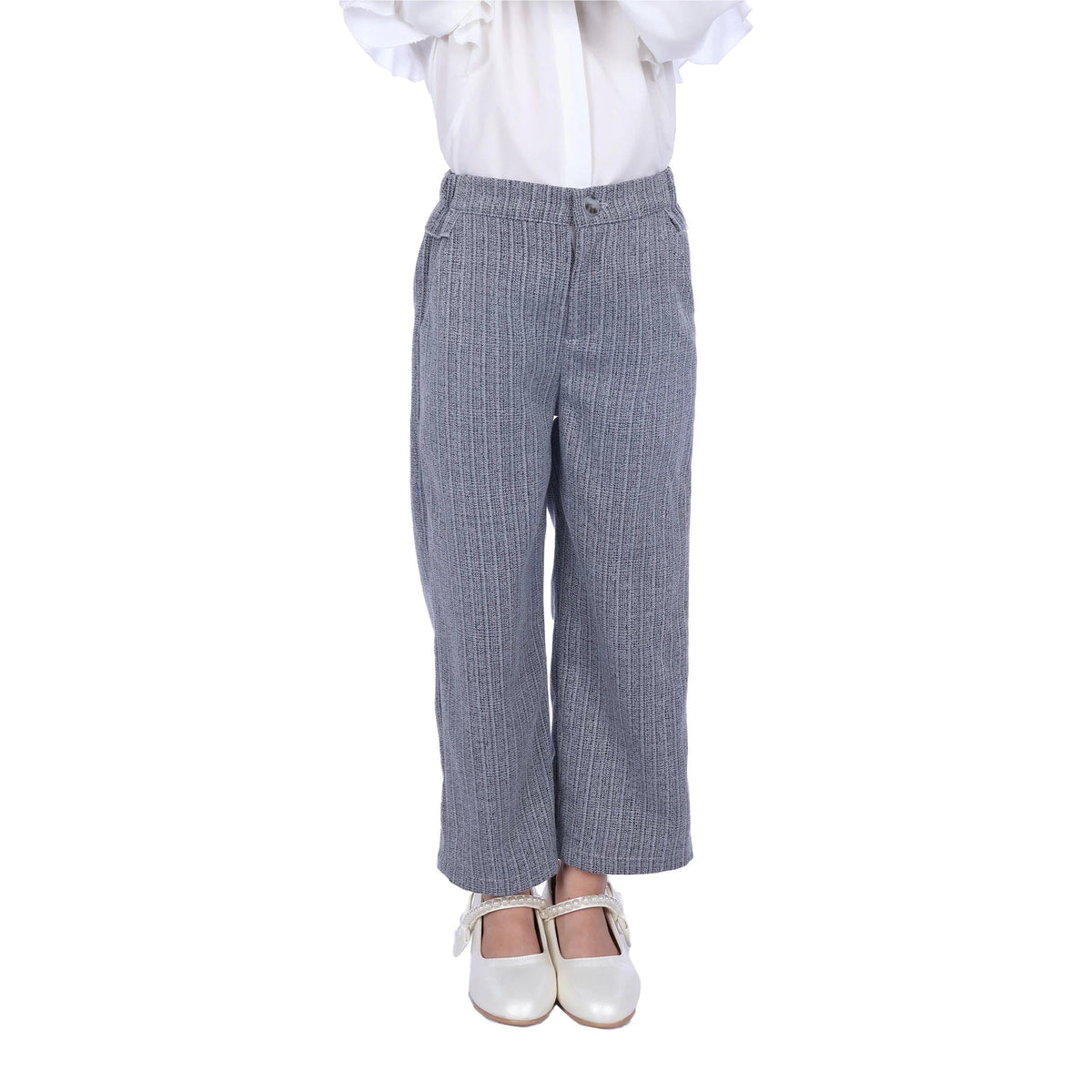 Dark Grey Striped Classic Pants For Girls Image