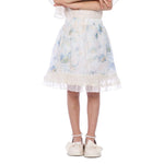 Powder Blue Floral Classic Skirt For Girls Image