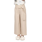 Dark Beige Plain Classic Pants For Girls Image