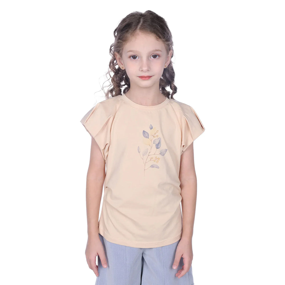 Dark Beige Floral Classic T.Shirt For Girls Image