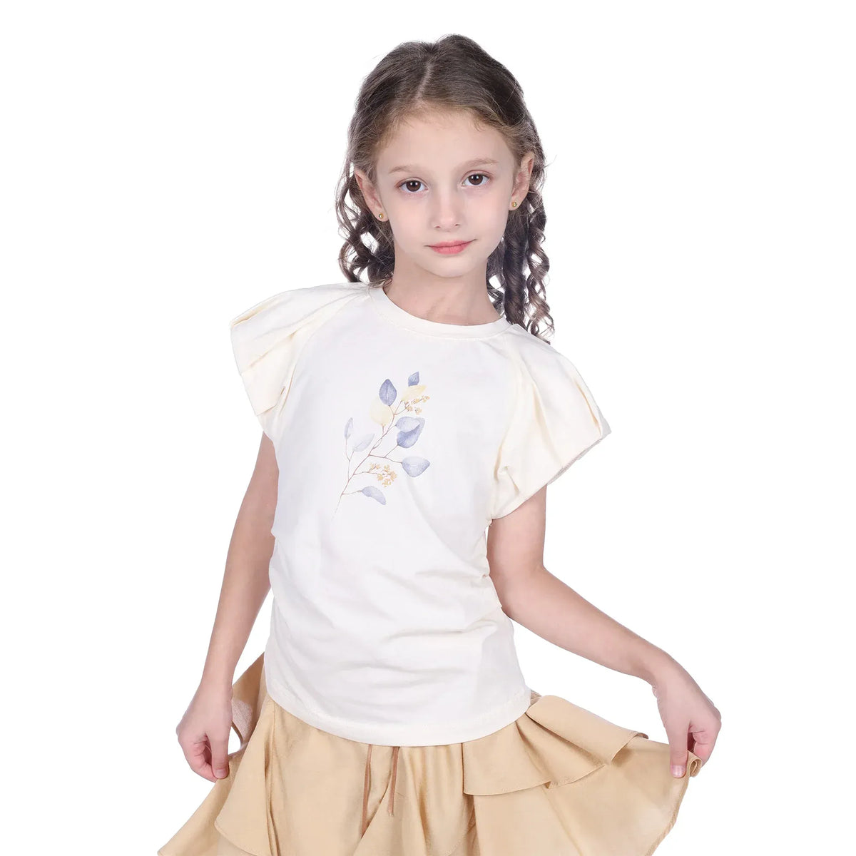 Light Beige Floral Classic T.Shirt For Girls Image
