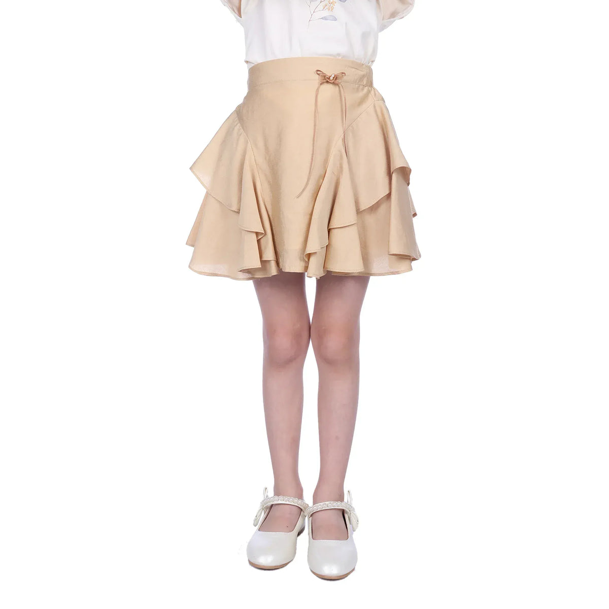 Beige Yellow Plain Classic Skirt For Girls Image