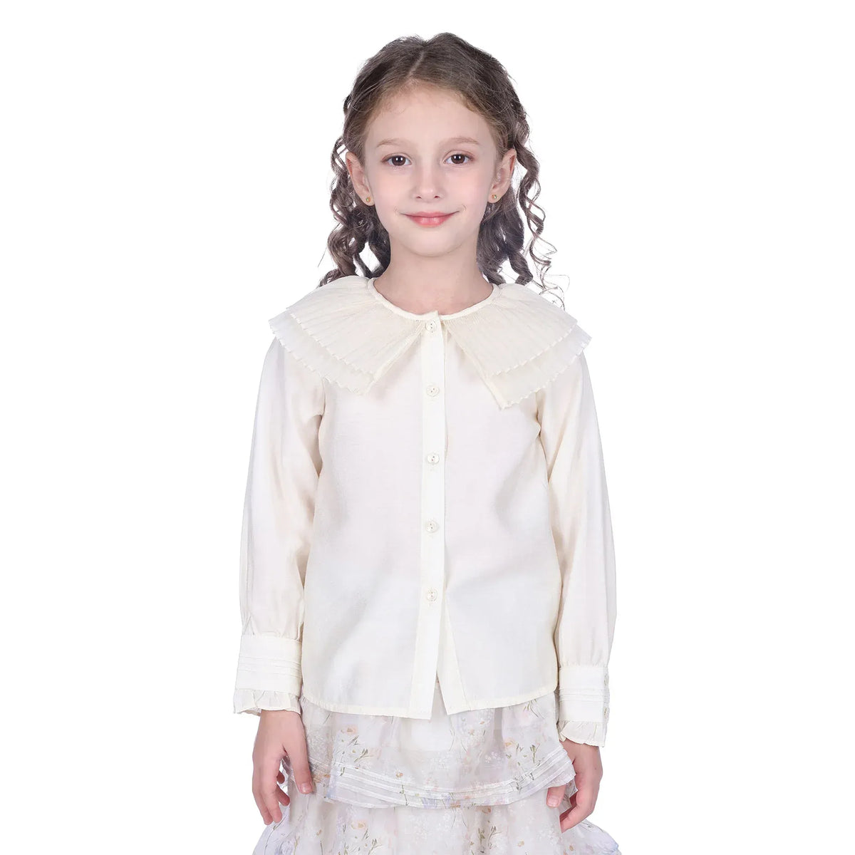 Light Beige Plain Classic Shirt For Girls Image