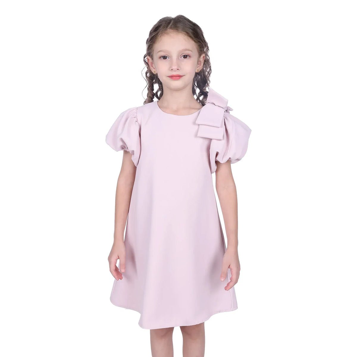 Light Pink Plain Classic Dress For Girls Image