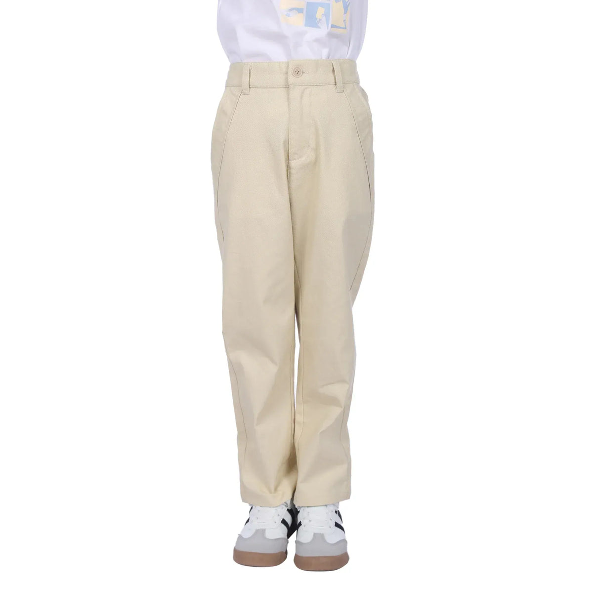 Beige Plain Classic Pants For Boys Image
