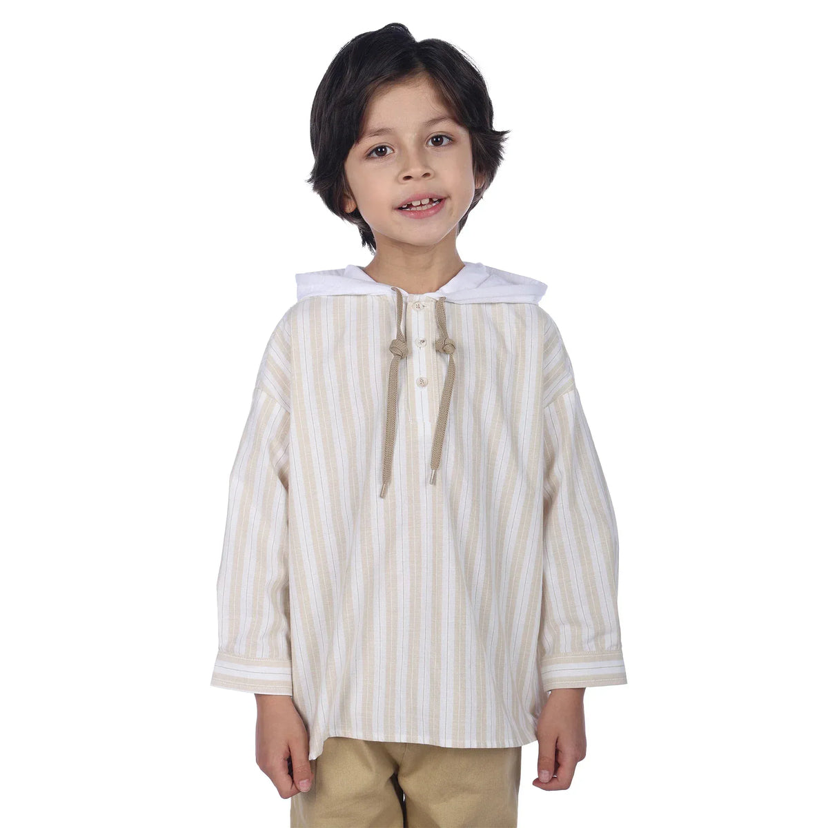Beige Striped Classic Blouse For Boys Image